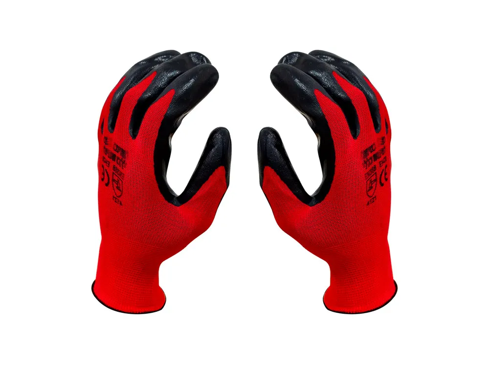 [1348] כפפות בד  בציפוי לטקס - אדום שחור