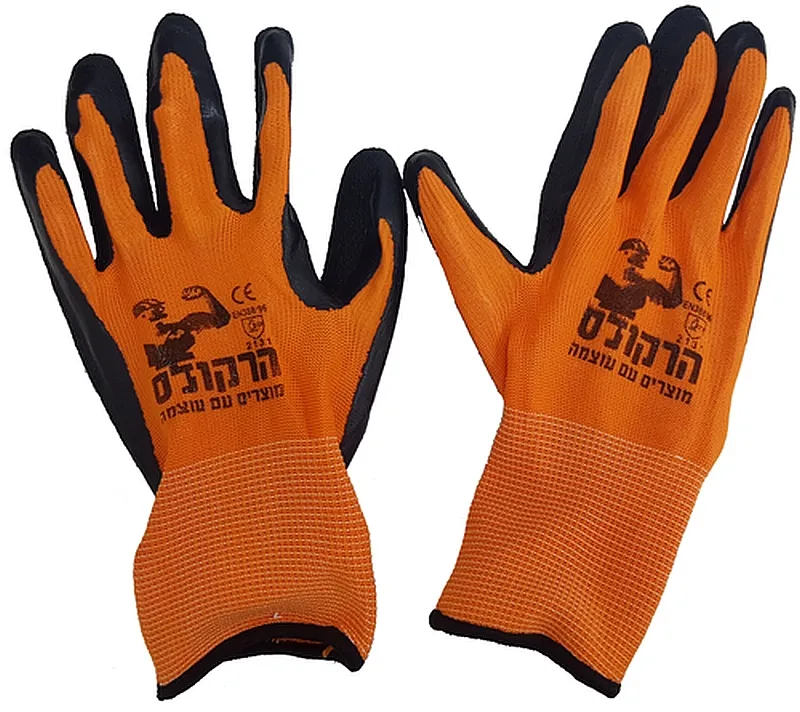 [1298] כפפות בד מצופות גומי איכותי - כתומות